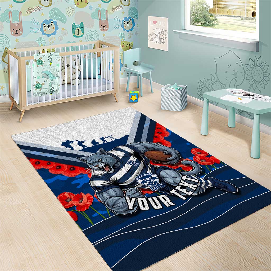 Personalised Geelong Cats ANZAC Area Rug Military Remembrance Australian Football Mascot Camouflage
