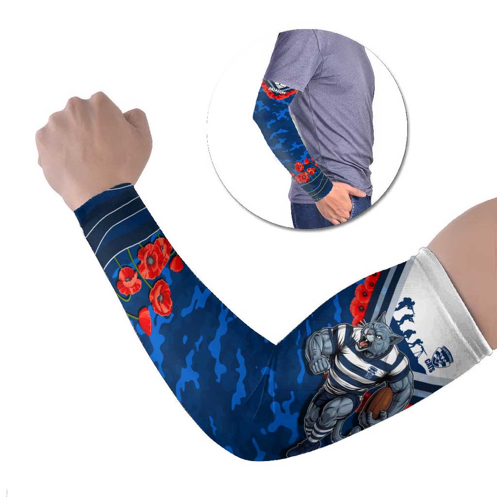 Personalised Geelong Cats ANZAC Arm Sleeves Military Remembrance Australian Football Mascot Camouflage