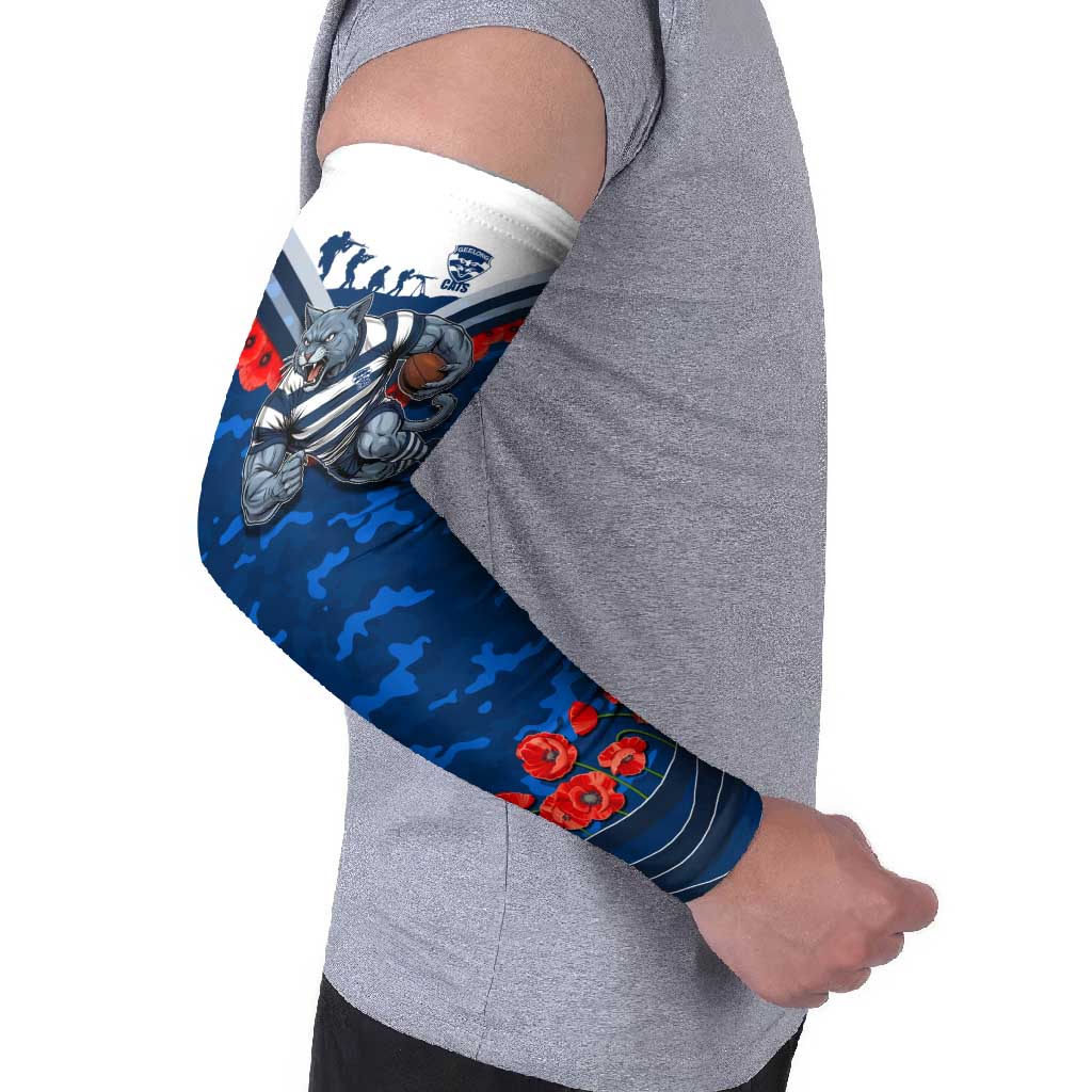 Personalised Geelong Cats ANZAC Arm Sleeves Military Remembrance Australian Football Mascot Camouflage