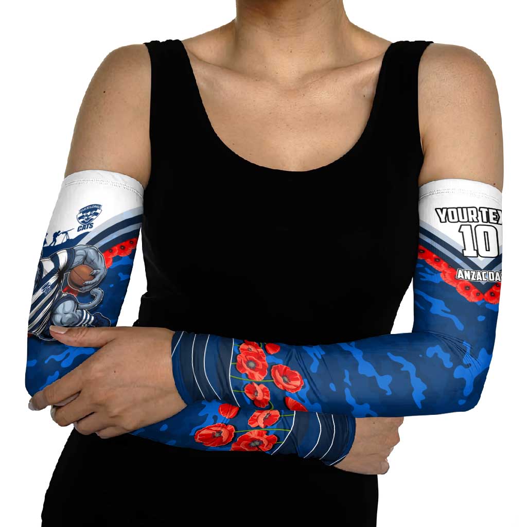 Personalised Geelong Cats ANZAC Arm Sleeves Military Remembrance Australian Football Mascot Camouflage