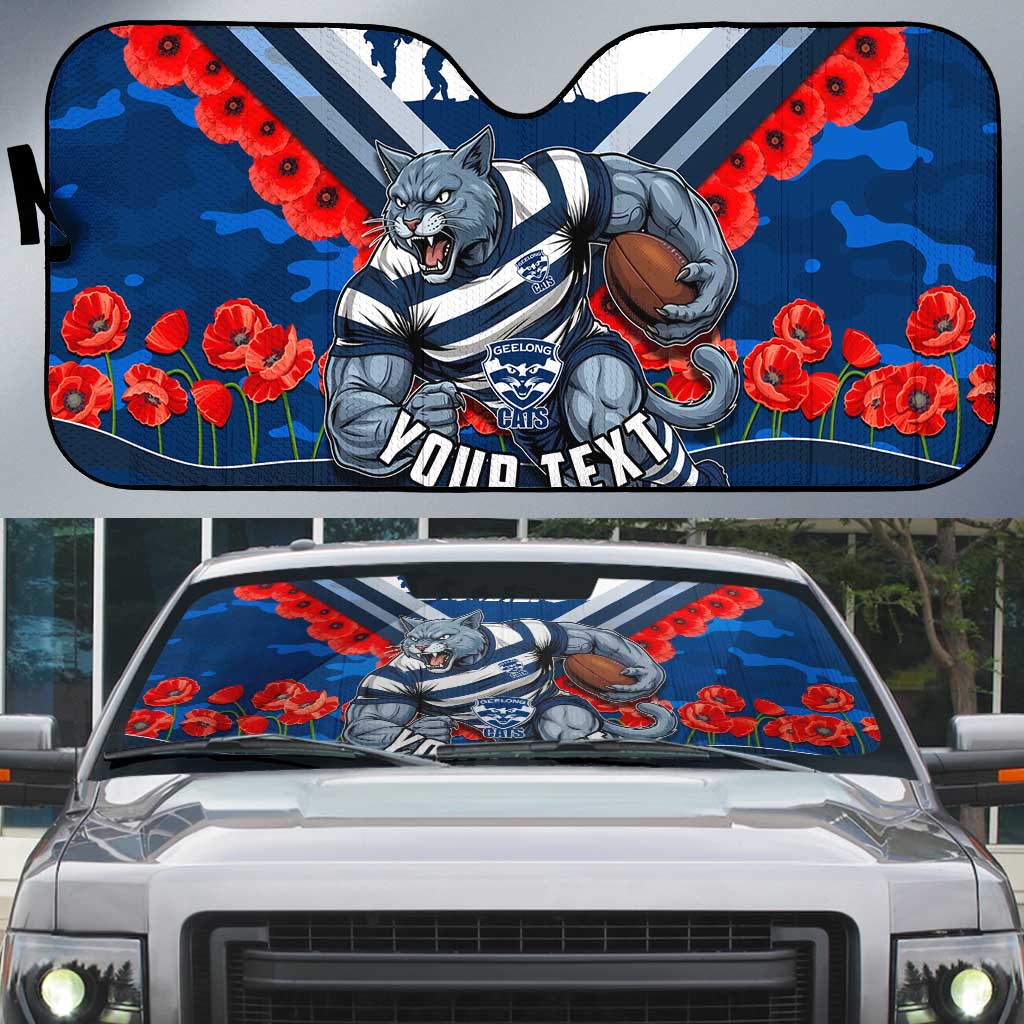 Personalised Geelong Cats ANZAC Auto Sun Shade Military Remembrance Australian Football Mascot Camouflage