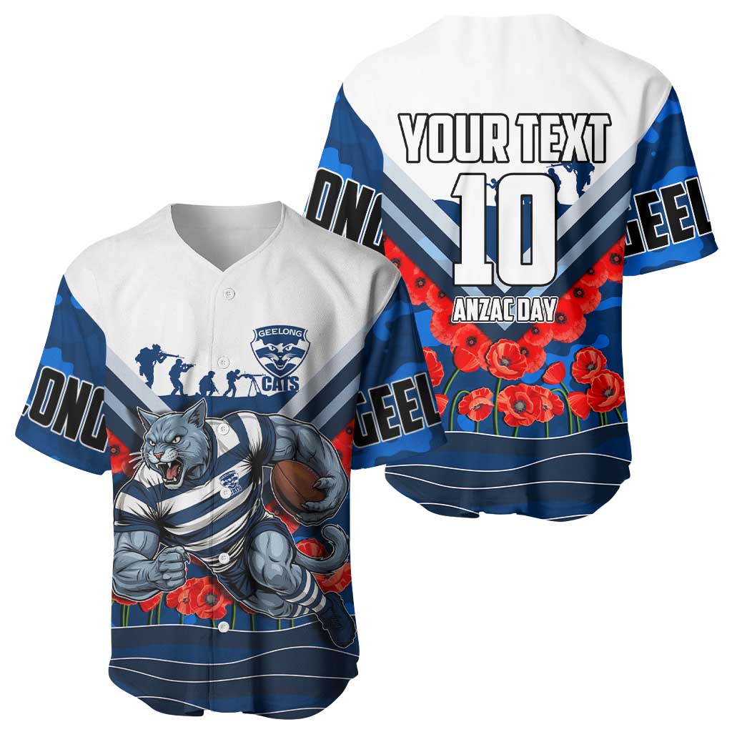 Personalised Geelong Cats ANZAC Baseball Jersey Military Remembrance Australian Football Mascot Camouflage