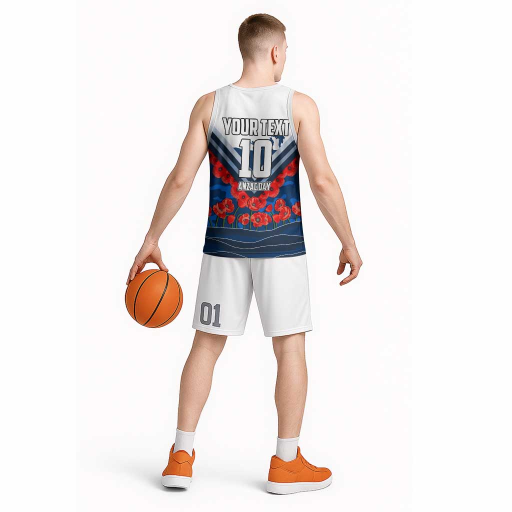 Personalised Geelong Cats ANZAC Basketball Jersey Military Remembrance Australian Football Mascot Camouflage