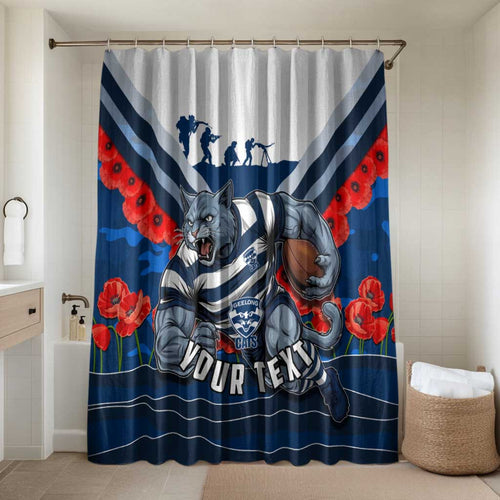 Personalised Geelong Cats ANZAC Bathroom Set Military Remembrance Australian Football Mascot Camouflage