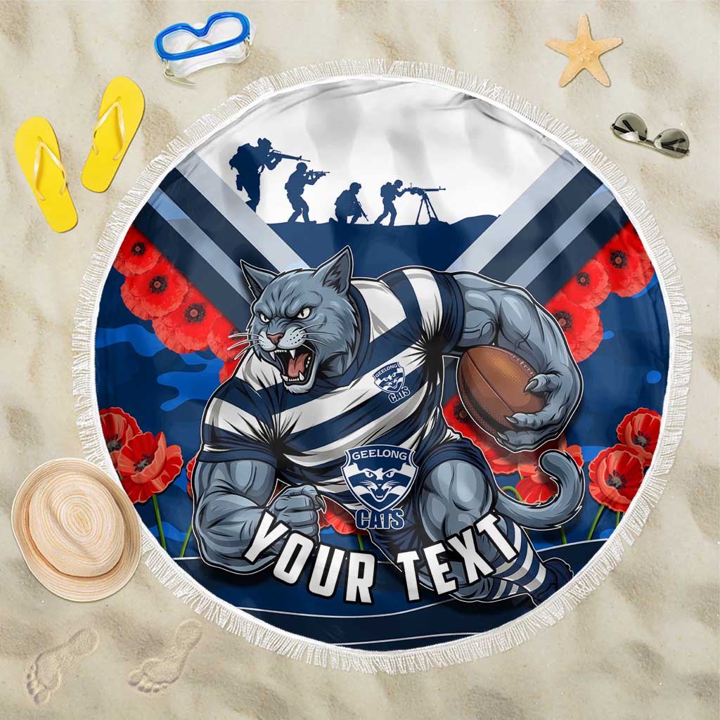 Personalised Geelong Cats ANZAC Beach Blanket Military Remembrance Australian Football Mascot Camouflage
