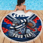 Personalised Geelong Cats ANZAC Beach Blanket Military Remembrance Australian Football Mascot Camouflage