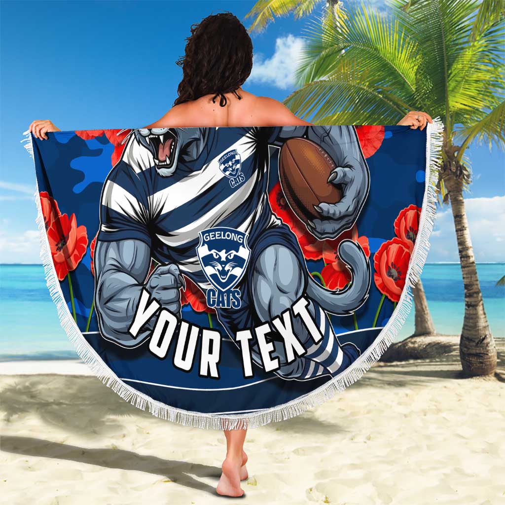 Personalised Geelong Cats ANZAC Beach Blanket Military Remembrance Australian Football Mascot Camouflage