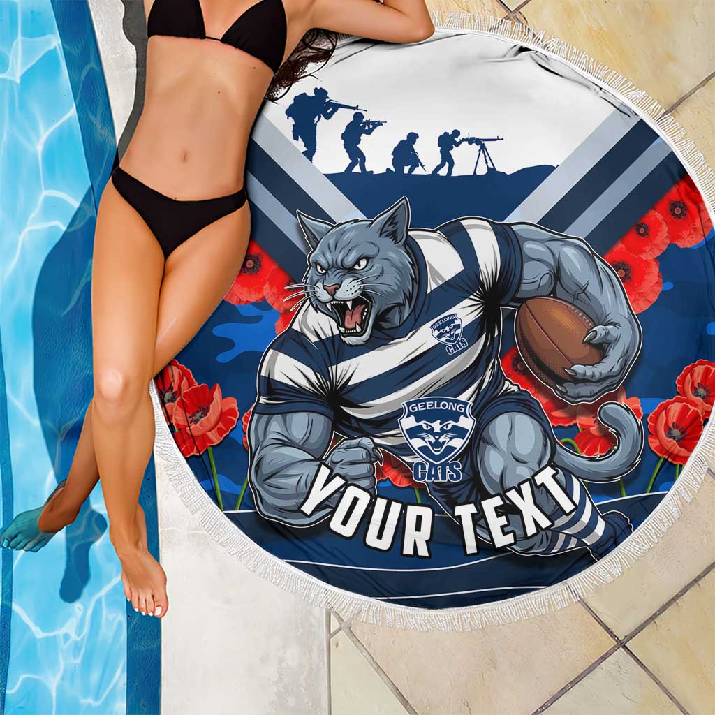 Personalised Geelong Cats ANZAC Beach Blanket Military Remembrance Australian Football Mascot Camouflage