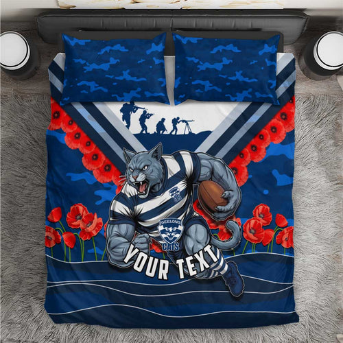 Personalised Geelong Cats ANZAC Bedding Set Military Remembrance Australian Football Mascot Camouflage