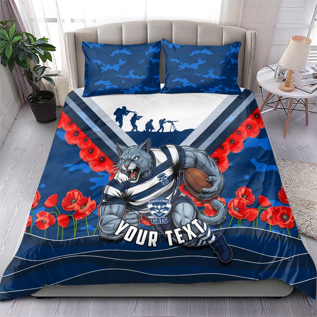 Personalised Geelong Cats ANZAC Bedding Set Military Remembrance Australian Football Mascot Camouflage