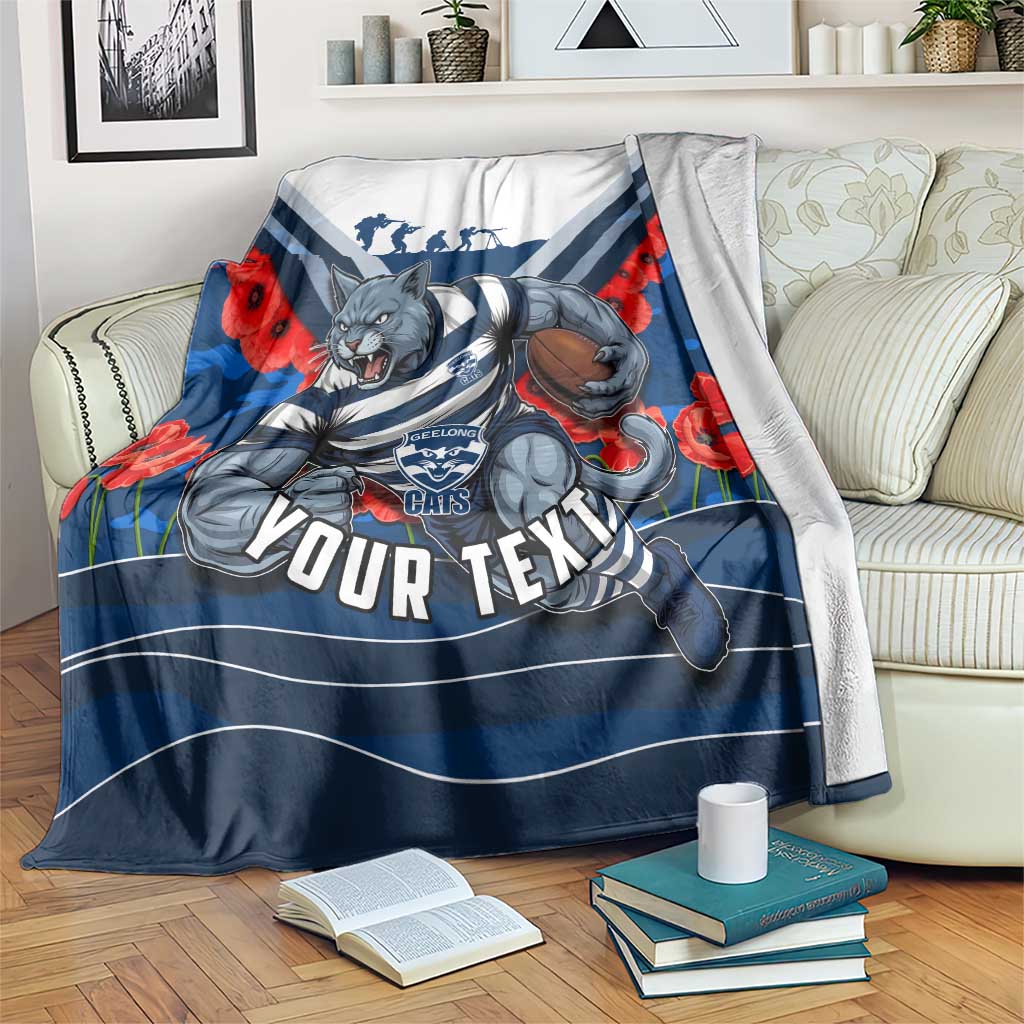 Personalised Geelong Cats ANZAC Blanket Military Remembrance Australian Football Mascot Camouflage