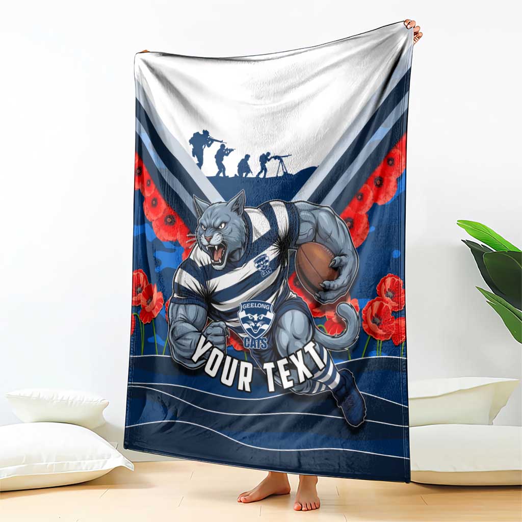 Personalised Geelong Cats ANZAC Blanket Military Remembrance Australian Football Mascot Camouflage
