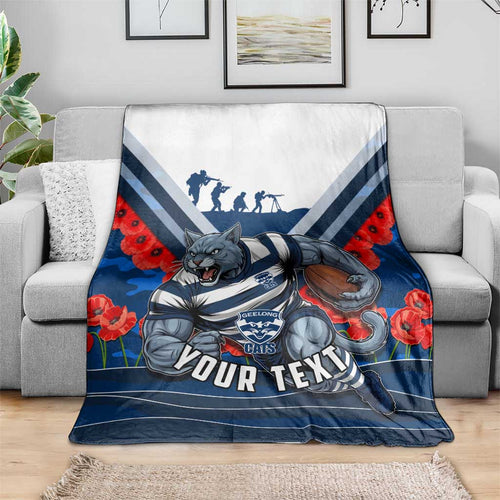 Personalised Geelong Cats ANZAC Blanket Military Remembrance Australian Football Mascot Camouflage