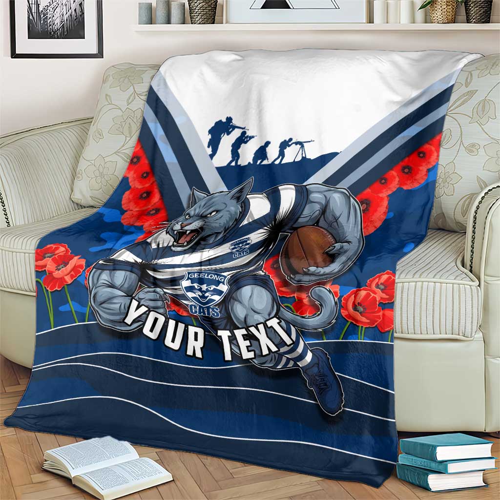 Personalised Geelong Cats ANZAC Blanket Military Remembrance Australian Football Mascot Camouflage