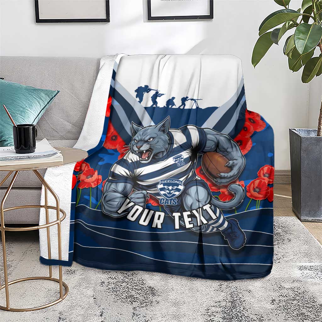 Personalised Geelong Cats ANZAC Blanket Military Remembrance Australian Football Mascot Camouflage