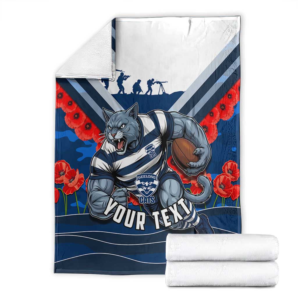 Personalised Geelong Cats ANZAC Blanket Military Remembrance Australian Football Mascot Camouflage