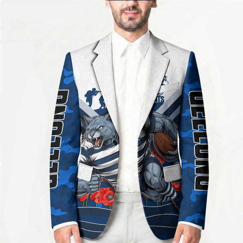 Personalised Geelong Cats ANZAC Blazer Military Remembrance Australian Football Mascot Camouflage