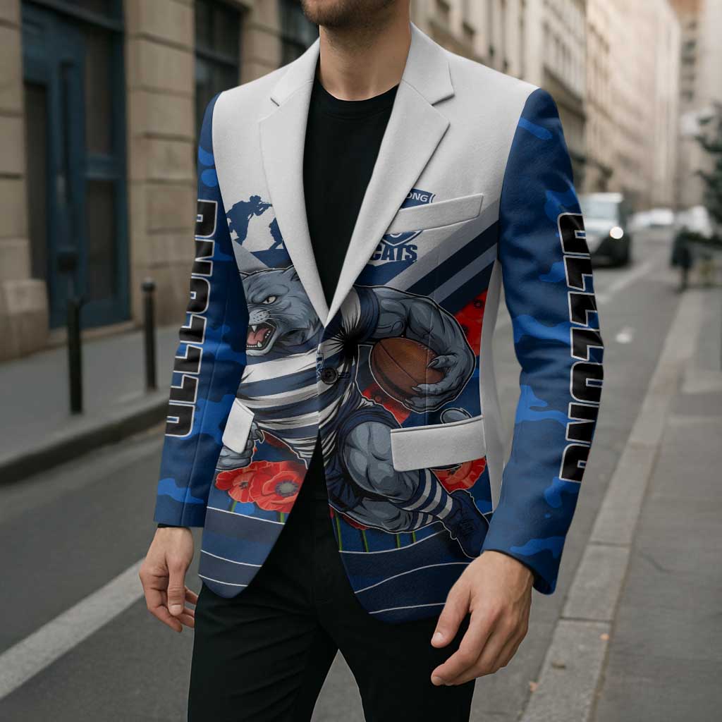 Personalised Geelong Cats ANZAC Blazer Military Remembrance Australian Football Mascot Camouflage