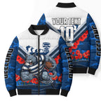 Personalised Geelong Cats ANZAC Bomber Puffer Jacket Military Remembrance Australian Football Mascot Camouflage