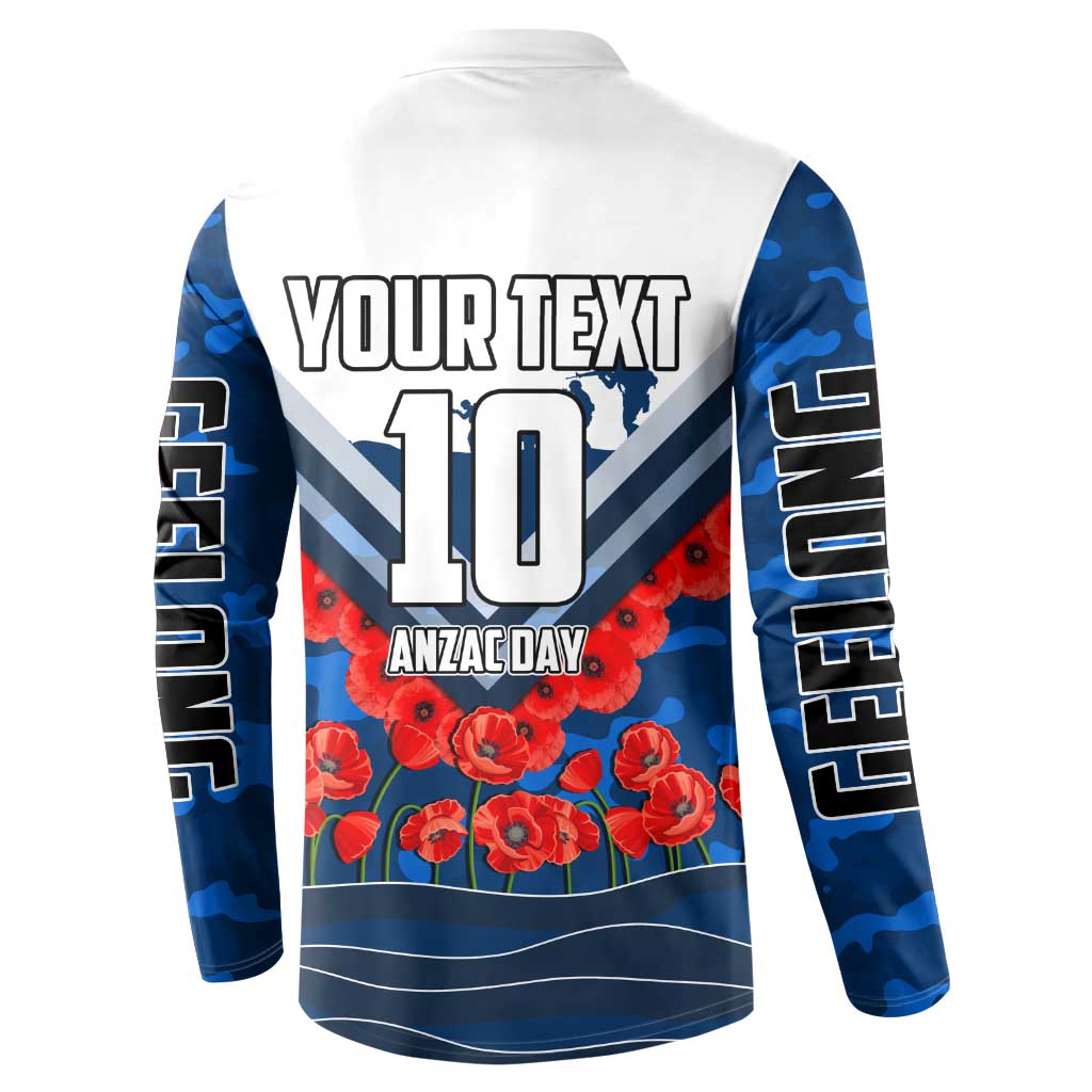 Personalised Geelong Cats ANZAC Button Sweatshirt Military Remembrance Australian Football Mascot Camouflage