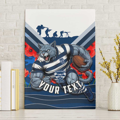 Personalised Geelong Cats ANZAC Canvas Wall Art Military Remembrance Australian Football Mascot Camouflage