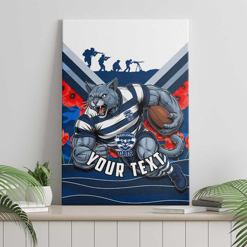 Personalised Geelong Cats ANZAC Canvas Wall Art Military Remembrance Australian Football Mascot Camouflage