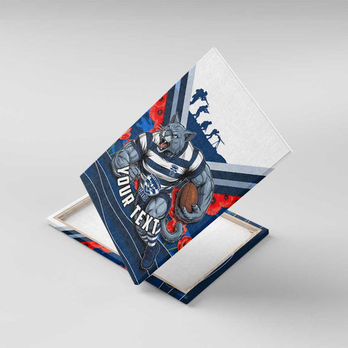 Personalised Geelong Cats ANZAC Canvas Wall Art Military Remembrance Australian Football Mascot Camouflage