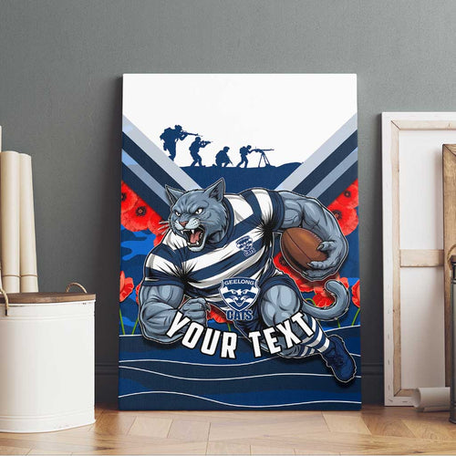 Personalised Geelong Cats ANZAC Canvas Wall Art Military Remembrance Australian Football Mascot Camouflage