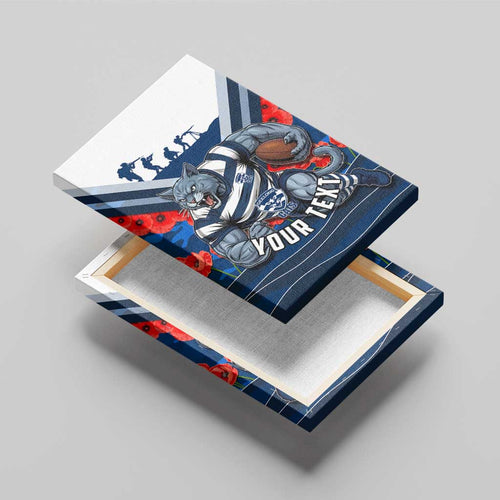 Personalised Geelong Cats ANZAC Canvas Wall Art Military Remembrance Australian Football Mascot Camouflage