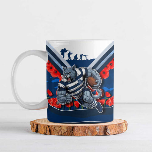 Personalised Geelong Cats ANZAC Ceramic Mug Military Remembrance Australian Football Mascot Camouflage