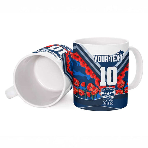 Personalised Geelong Cats ANZAC Ceramic Mug Military Remembrance Australian Football Mascot Camouflage