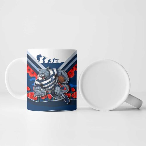 Personalised Geelong Cats ANZAC Ceramic Mug Military Remembrance Australian Football Mascot Camouflage