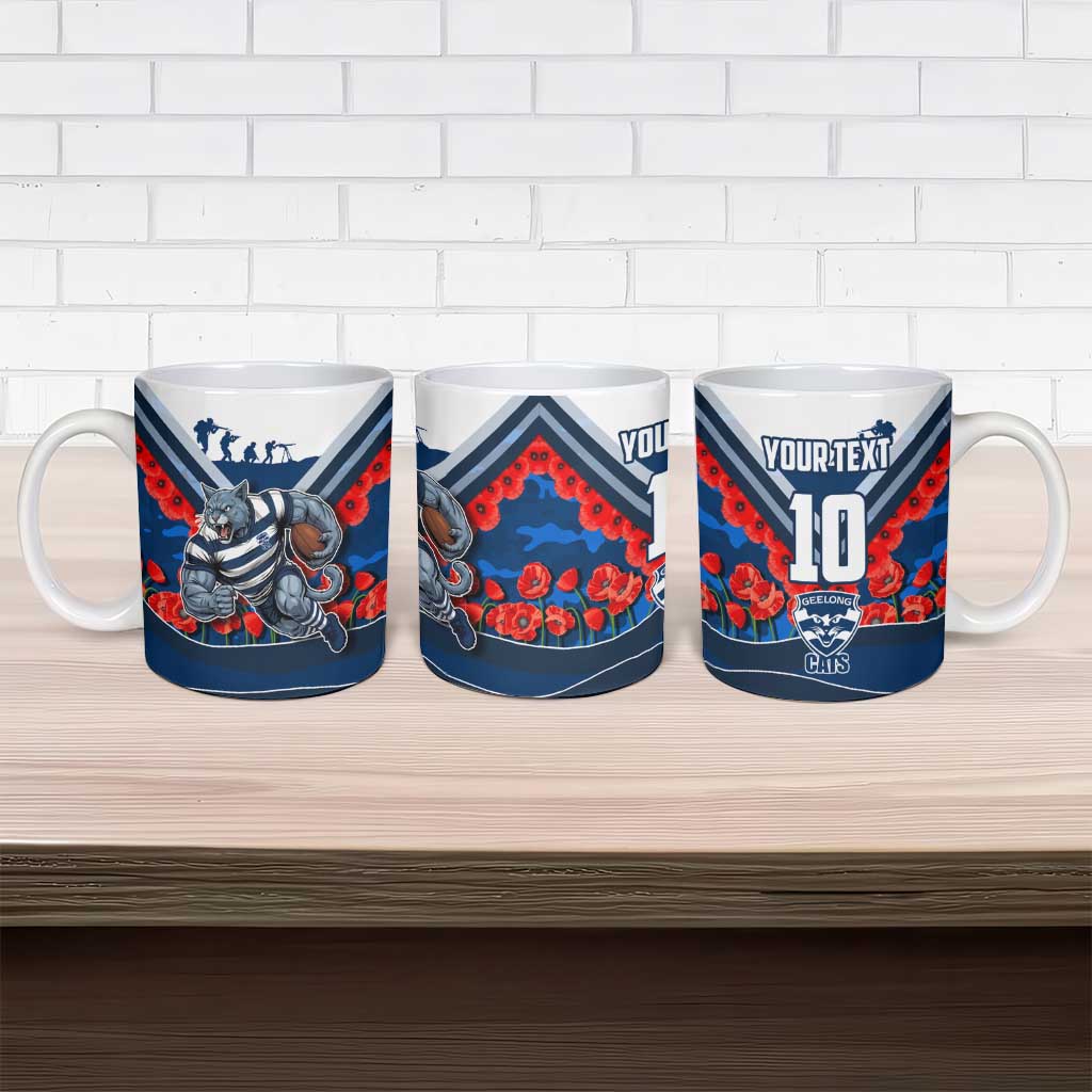 Personalised Geelong Cats ANZAC Ceramic Mug Military Remembrance Australian Football Mascot Camouflage