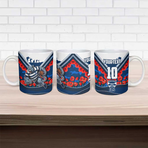 Personalised Geelong Cats ANZAC Ceramic Mug Military Remembrance Australian Football Mascot Camouflage
