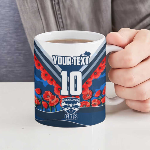 Personalised Geelong Cats ANZAC Ceramic Mug Military Remembrance Australian Football Mascot Camouflage