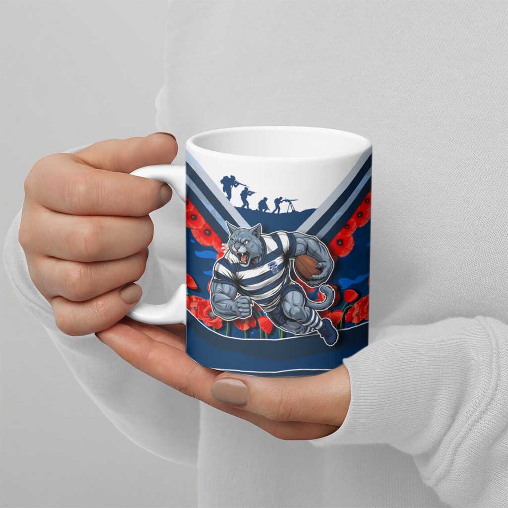 Personalised Geelong Cats ANZAC Ceramic Mug Military Remembrance Australian Football Mascot Camouflage
