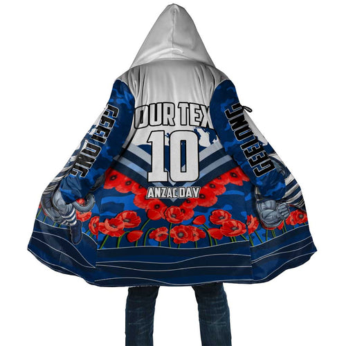 Personalised Geelong Cats ANZAC Cloak Military Remembrance Australian Football Mascot Camouflage