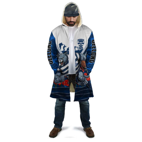 Personalised Geelong Cats ANZAC Cloak Military Remembrance Australian Football Mascot Camouflage