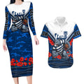 Personalised Geelong Cats ANZAC Couples Matching Long Sleeve Bodycon Dress and Hawaiian Shirt Military Remembrance Australian Football Mascot Camouflage