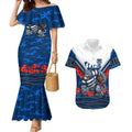 Personalised Geelong Cats ANZAC Couples Matching Mermaid Dress and Hawaiian Shirt Military Remembrance Australian Football Mascot Camouflage