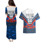Personalised Geelong Cats ANZAC Couples Matching Puletasi and Hawaiian Shirt Military Remembrance Australian Football Mascot Camouflage