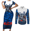 Personalised Geelong Cats ANZAC Couples Matching Short Sleeve Bodycon Dress and Long Sleeve Button Shirt Military Remembrance Australian Football Mascot Camouflage