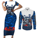 Personalised Geelong Cats ANZAC Couples Matching Short Sleeve Bodycon Dress and Long Sleeve Button Shirt Military Remembrance Australian Football Mascot Camouflage
