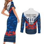 Personalised Geelong Cats ANZAC Couples Matching Short Sleeve Bodycon Dress and Long Sleeve Button Shirt Military Remembrance Australian Football Mascot Camouflage