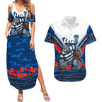 Personalised Geelong Cats ANZAC Couples Matching Summer Maxi Dress and Hawaiian Shirt Military Remembrance Australian Football Mascot Camouflage
