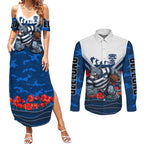Personalised Geelong Cats ANZAC Couples Matching Summer Maxi Dress and Long Sleeve Button Shirt Military Remembrance Australian Football Mascot Camouflage