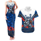 Personalised Geelong Cats ANZAC Couples Matching Tank Maxi Dress and Hawaiian Shirt Military Remembrance Australian Football Mascot Camouflage