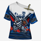 Personalised Geelong Cats ANZAC Cross Shoulder Shirt Military Remembrance Australian Football Mascot Camouflage