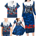 Personalised Geelong Cats ANZAC Family Matching Long Sleeve Bodycon Dress and Hawaiian Shirt Military Remembrance Australian Football Mascot Camouflage