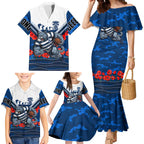 Personalised Geelong Cats ANZAC Family Matching Mermaid Dress and Hawaiian Shirt Military Remembrance Australian Football Mascot Camouflage
